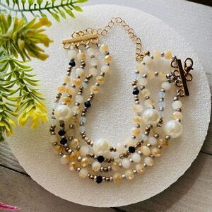 Pearl and Glass Bead 4 Strand Bracelet